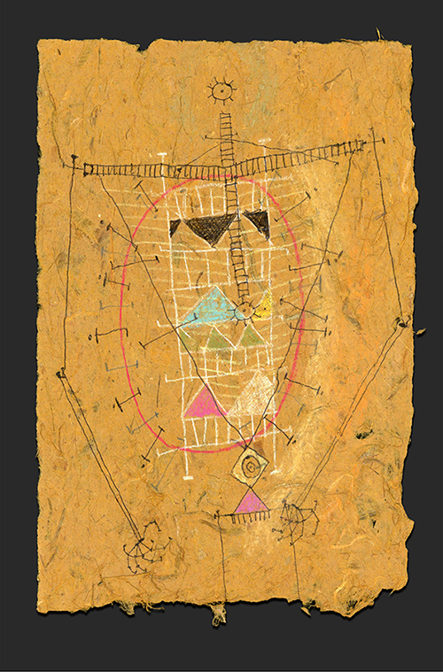 Petroglyph-like figure suggesting a shaman or spiritual leader from an unknown culture.